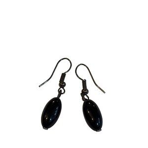 Black Oval Bead Dangle Earrings 0.75 inch